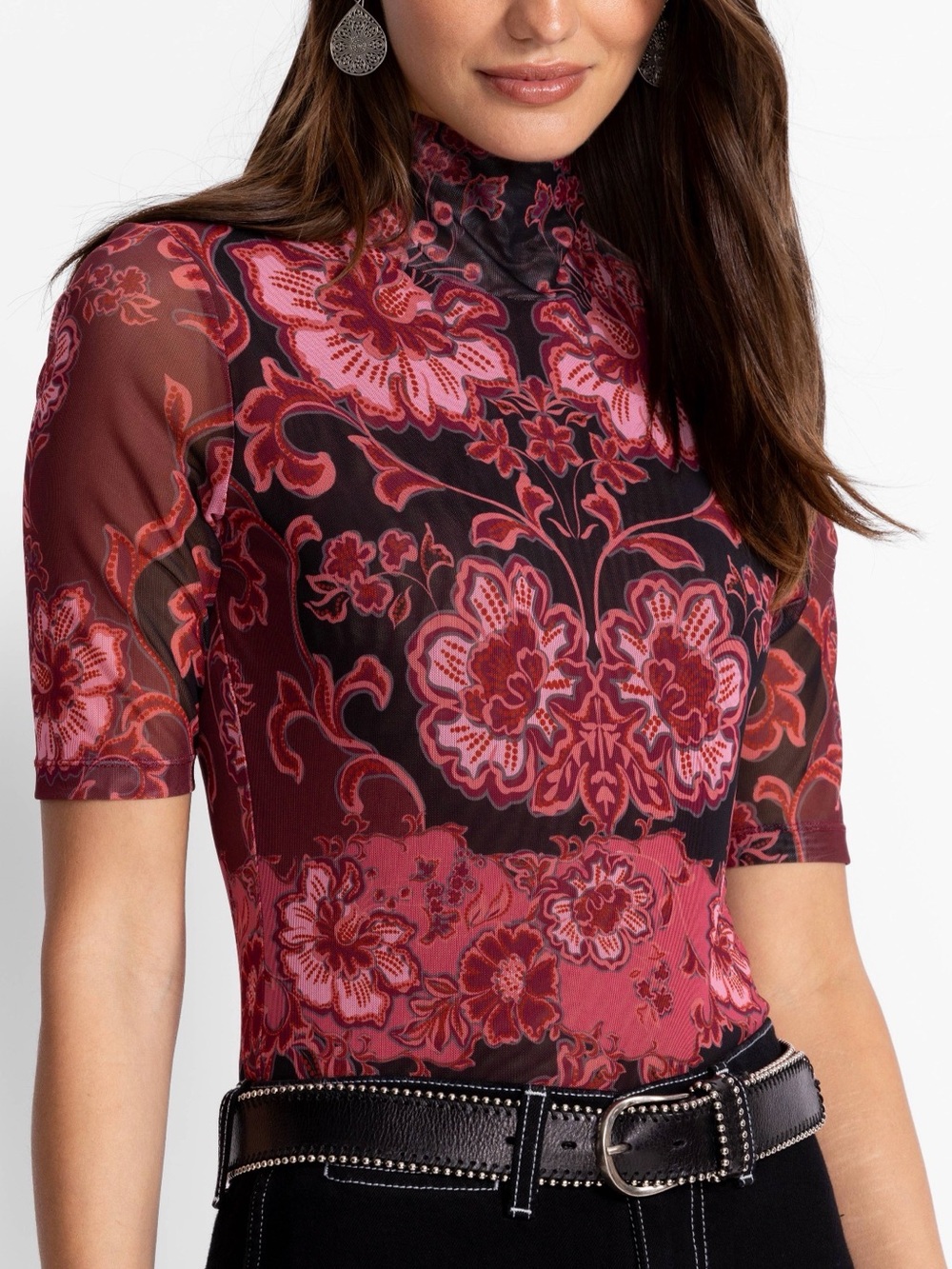 NWT JOHNNY WAS MESH ELBOW SLEEVE MOCK NECK